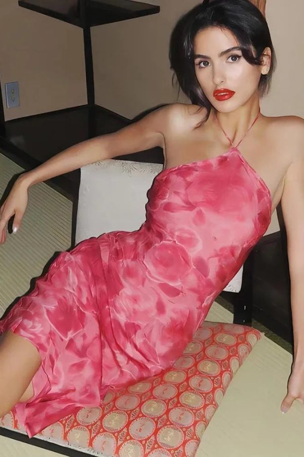 Rose Halter Neck Midi Dress