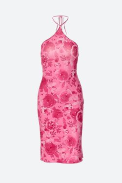 Rose Halter Neck Midi Dress