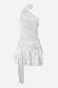 Rose Satin Backless Mini Dress