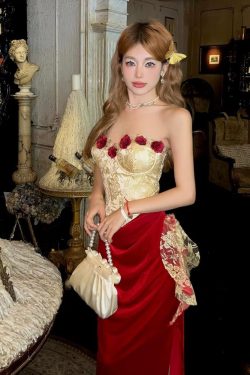 Rose Velvet Corset Midi Dress