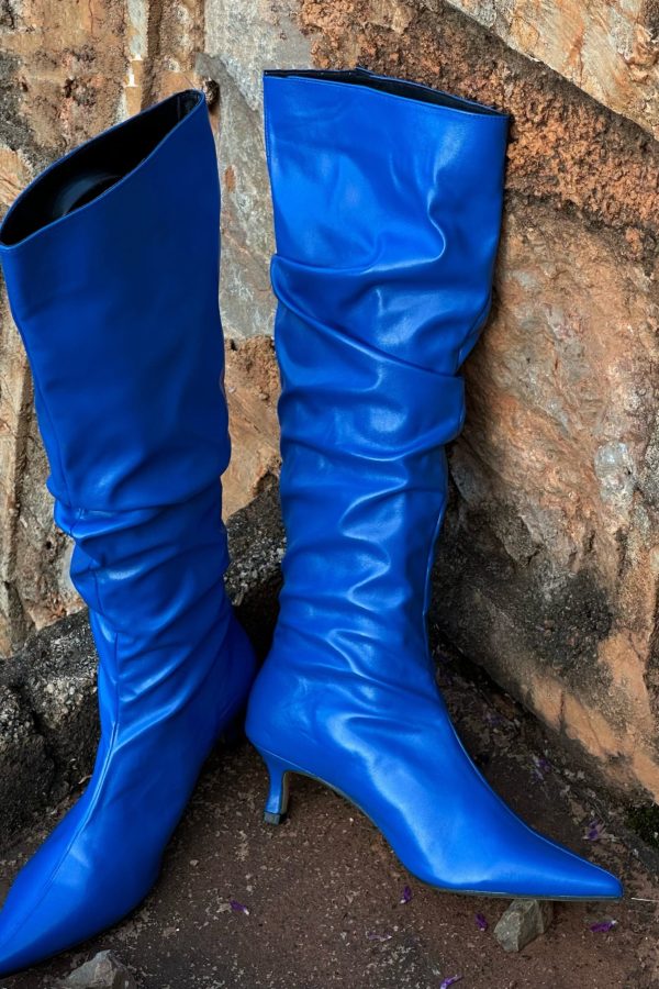 Royal Blue Splicing Stylish High Heel Boots Pointed Toe