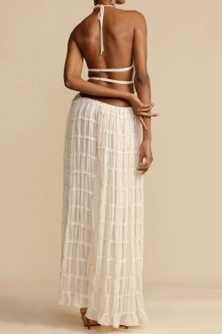 Ruched Backless Top & Maxi Skirt Two Piece Set
