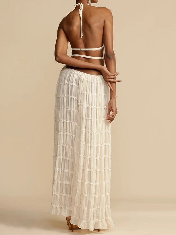 Ruched Backless Top & Maxi Skirt Two Piece Set