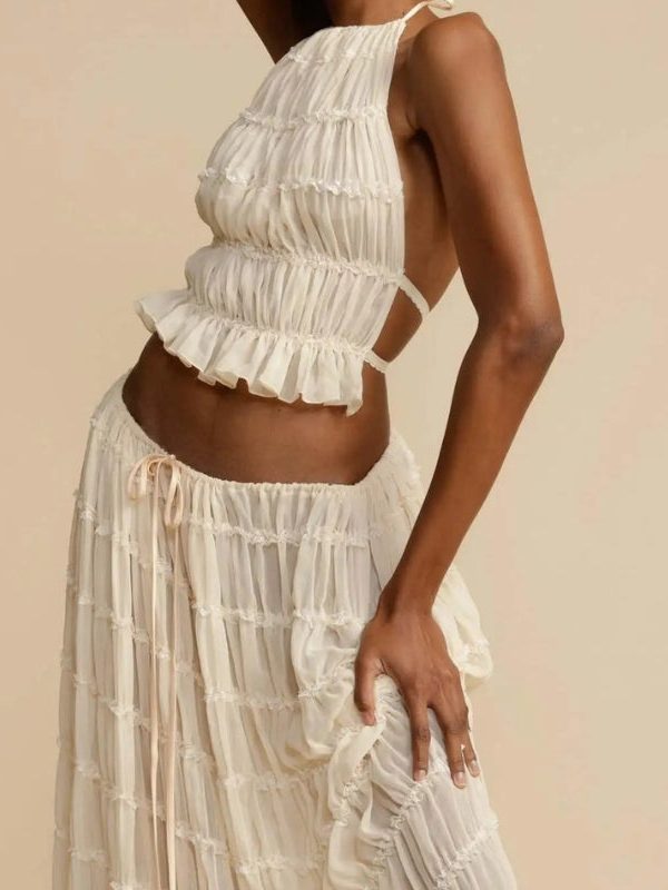 Ruched Backless Top & Maxi Skirt Two Piece Set