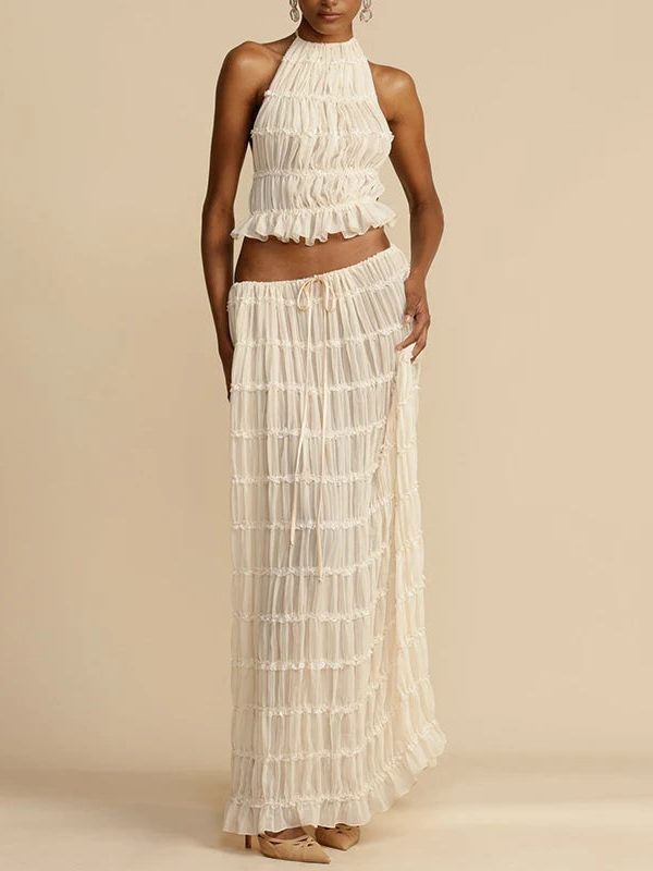 Ruched Backless Top & Maxi Skirt Two Piece Set