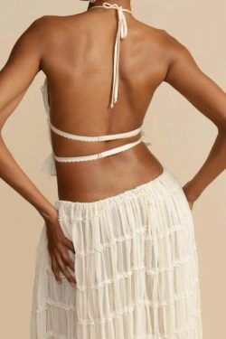 Ruched Backless Top & Maxi Skirt Two Piece Set