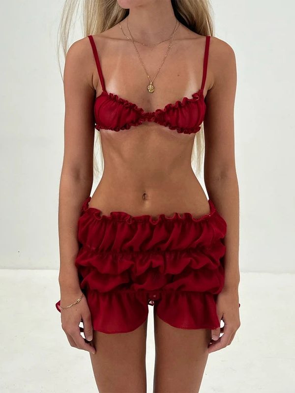 Ruched Bra & Mini Skirt Two Piece Set