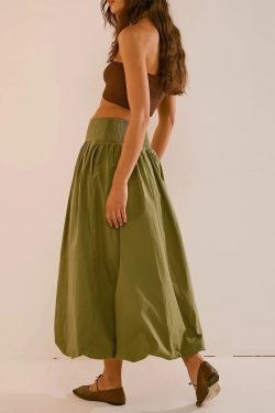 Ruched Bubble Hem Midi Skirt