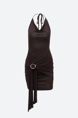 Ruched Halter Neck Mini Dress