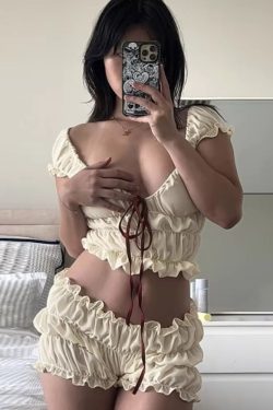 Ruched Off Shoulder Top & Shorts Two Piece Set