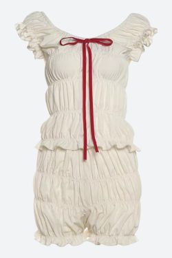 Ruched Off Shoulder Top & Shorts Two Piece Set