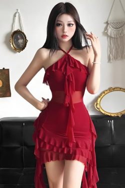 Ruffled Halter Neck Mini Dress