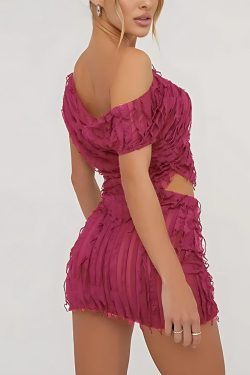 Ruffled One Shoulder Top & Mini Skirt Two Piece Set