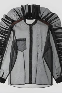 Ruffled Sleeve Sheer Shirt