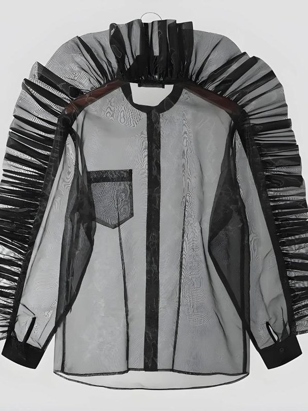 Ruffled Sleeve Sheer Shirt