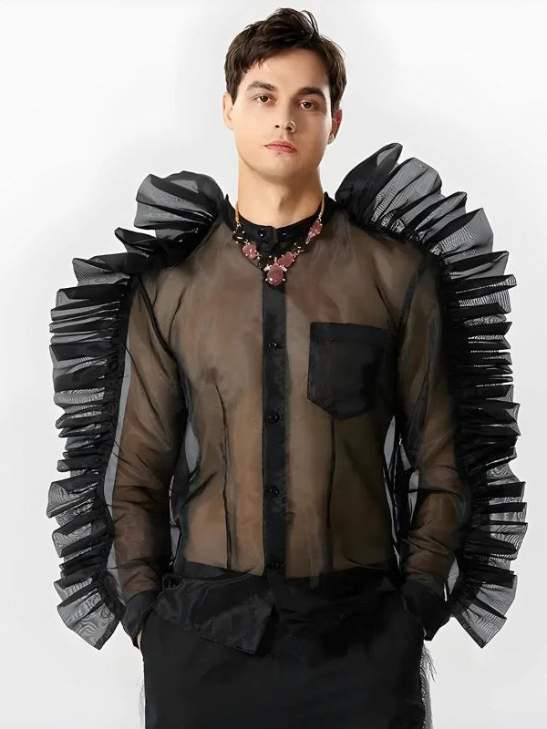 Ruffled Sleeve Sheer Shirt