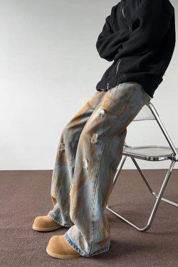 Rusty Pattern Wide Leg Denim Jeans