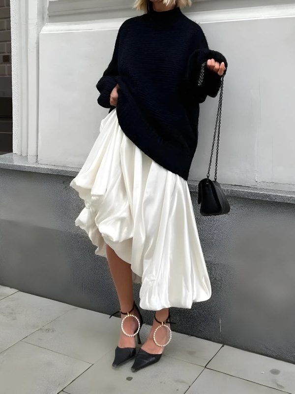 Satin Bubble Midi Skirt