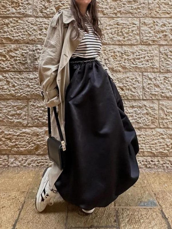 Satin Bubble Midi Skirt