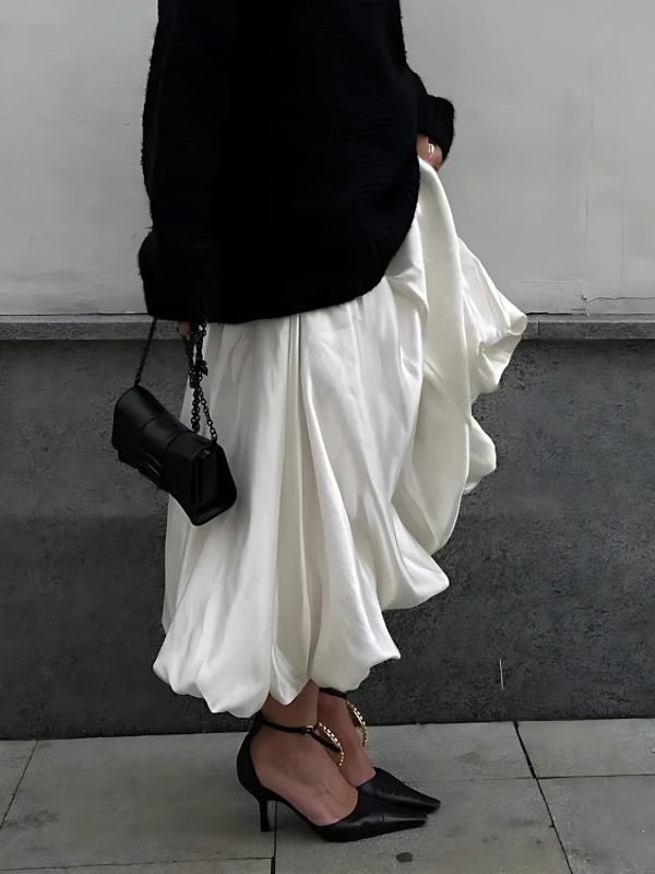 Satin Bubble Midi Skirt