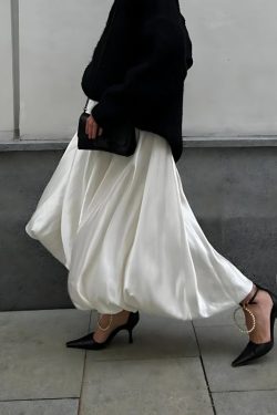 Satin Bubble Midi Skirt