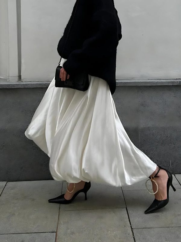 Satin Bubble Midi Skirt