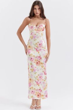 Satin Floral Pencil Maxi Dress