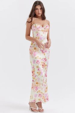 Satin Floral Pencil Maxi Dress