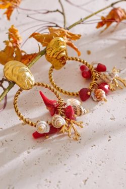 Seashell Beaded Hoop Earrings