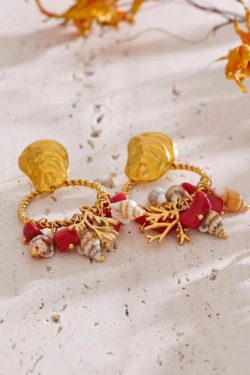 Seashell Beaded Hoop Earrings