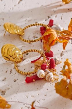 Seashell Beaded Hoop Earrings