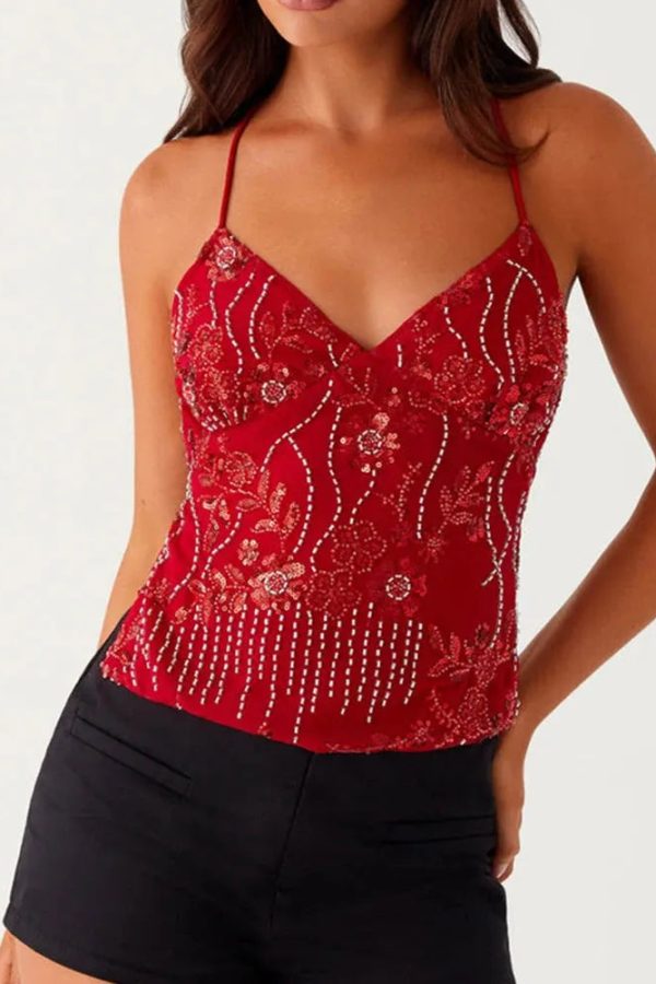 Sequined Beaded Backless Top