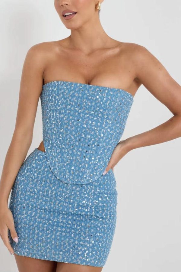 Sequined Tube Top & Mini Skirt Two Piece Set