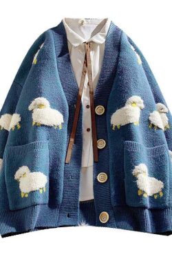 Sheep Embroidery Knitted Cardigan