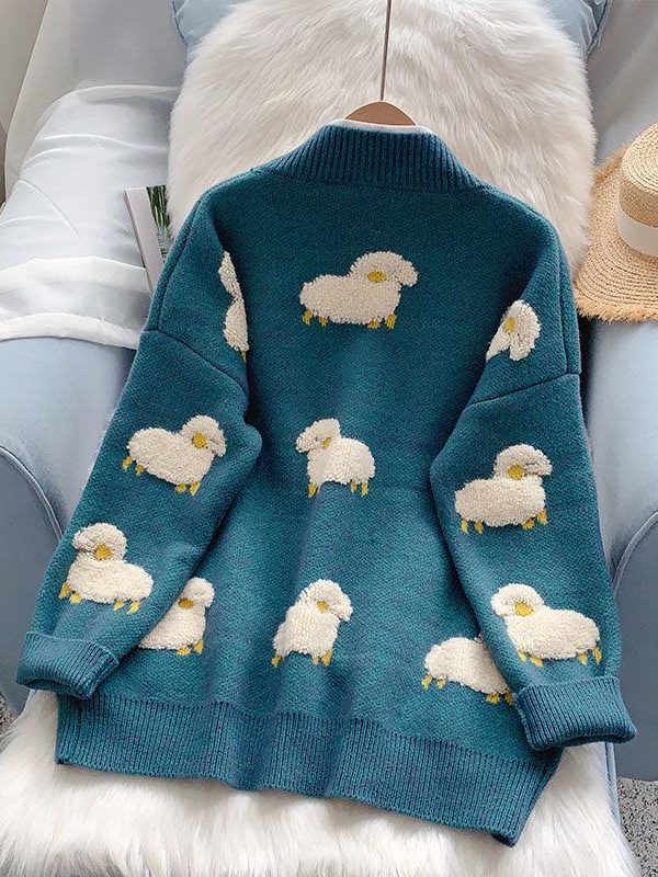 Sheep Embroidery Knitted Cardigan