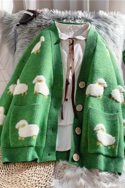 Sheep Embroidery Knitted Cardigan