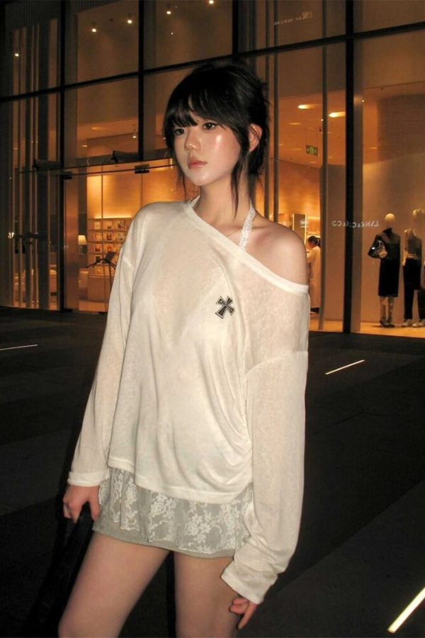 Sheer Cross One Shoulder Top