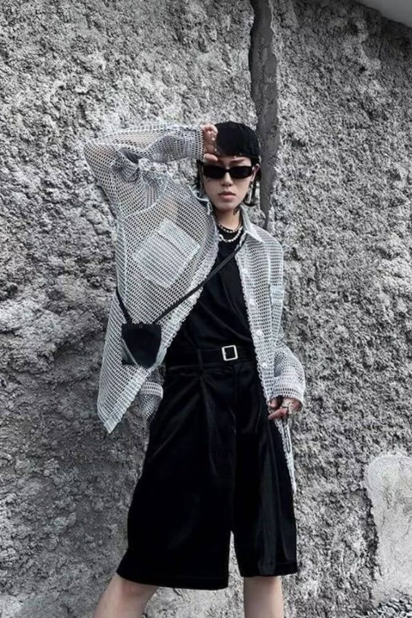 Sheer Mesh Button-Up Shirt