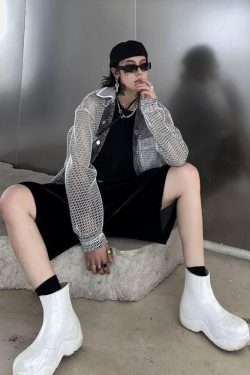 Sheer Mesh Button-Up Shirt