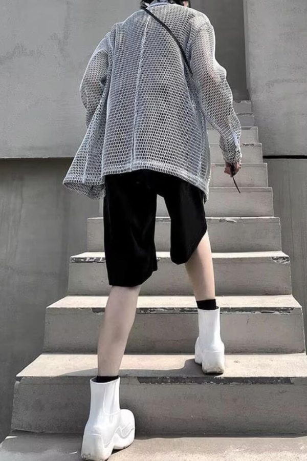 Sheer Mesh Button-Up Shirt