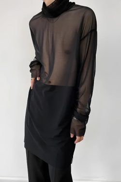 Sheer Mesh Turtle Neck Top