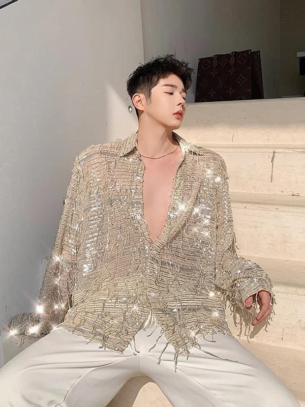 Shiny Sequin Sheer Shirt