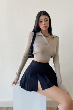 Side Slit College Mini Skirt