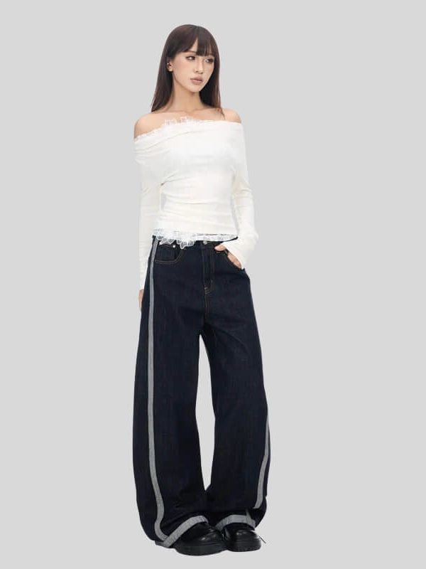 Side Stripe Wide Jeans