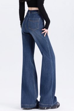 Silm Fit Blue High Waist Denim Flare Bottoms Spring