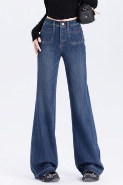Silm Fit Blue High Waist Denim Flare Bottoms Spring