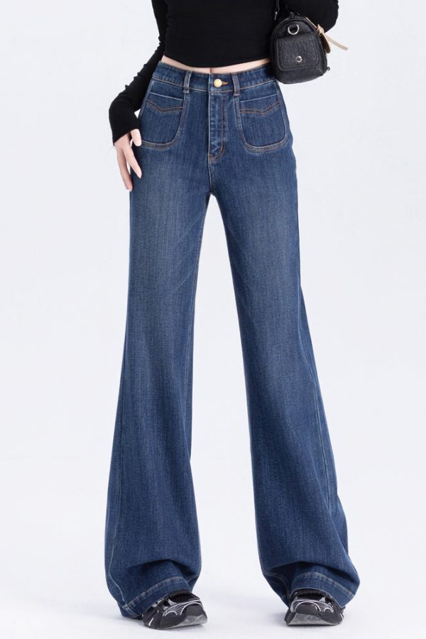Silm Fit Blue High Waist Denim Flare Bottoms Spring