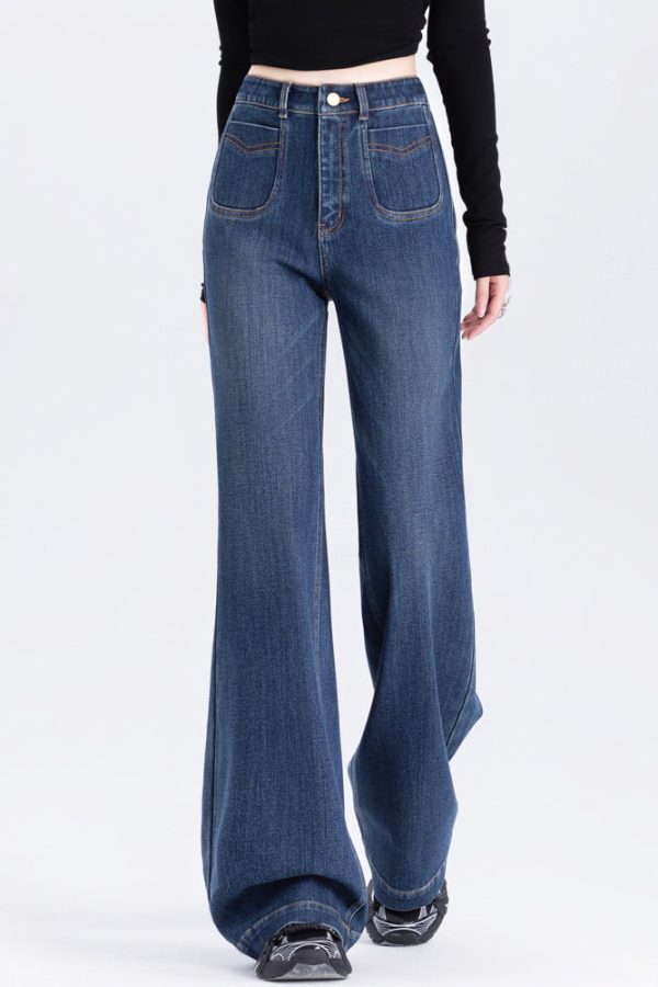 Silm Fit Blue High Waist Denim Flare Bottoms Spring