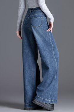 Silm Fit Blue High Waist Patchwork Denim Straight Pants Spring