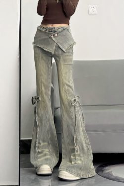 Silm Fit Light Blue Denim Flare Bottoms Pants Skirt Spring